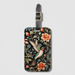 Étiquette À Bagage Colibri magnifique sur fond floral sombre