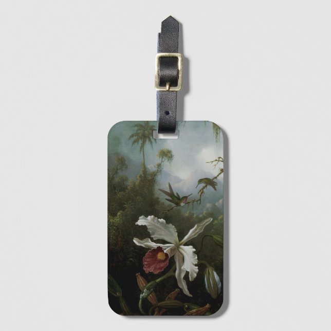 Étiquette À Bagage Colibris et Orchidée blanche de Martin J. Heade (Devant Vertical)