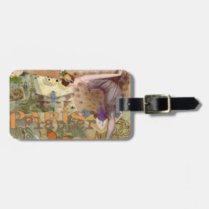 Étiquette À Bagage Collage Art Déco Paon Flapper Paris Vintage