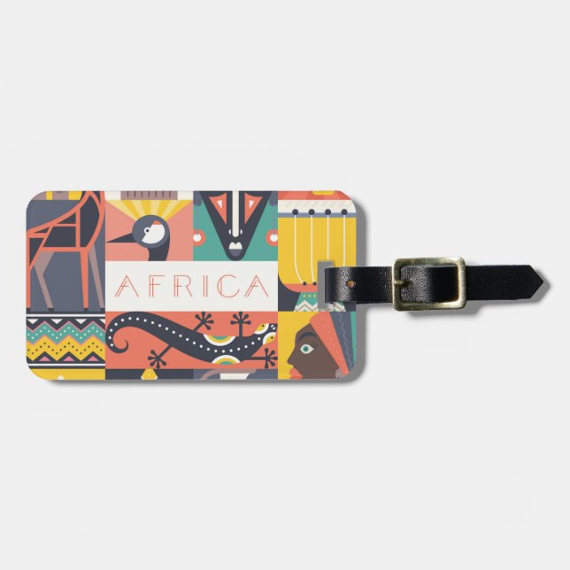 Étiquette À Bagage Collage d'art symbolique africain (Devant horizontal)