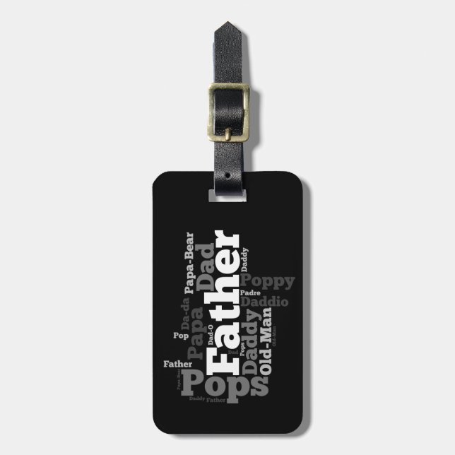 Étiquette À Bagage Collage de mots père noir et blanc (Devant Vertical)