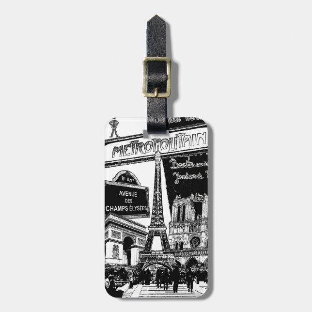 Étiquette À Bagage Collage frais des illustrations de photo de Paris (Devant Vertical)