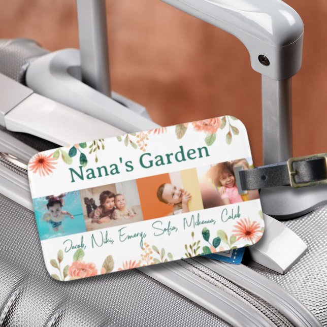 Étiquette À Bagage Collage photo personnalisé Jardin de Nana Grandma (Personalized Photo Collage Nana Grandma's Garden Luggage Tag)