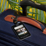 Étiquette À Bagage Collage photo simple moderne<br><div class="desc">Une étiquette de bagage moderne avec un design simple et minimal avec un collage photo de quatre de vos photos mariages préférées sur un arrière - plan noir. Vous trouverez ci-dessous vos noms dans un script élégant avec votre date de mariage. Le dos a une photo verticale pleine taille.</div>