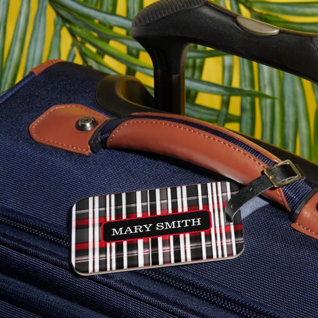 Étiquette À Bagage Collection Abstraite de plaid rouge (Insitu Rectoal 3)