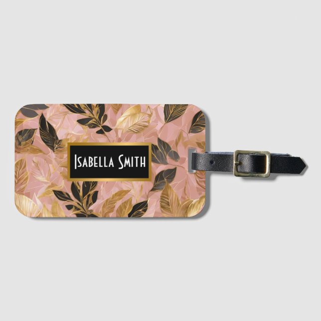 Étiquette À Bagage Collection de Feuilles Boho Populaire en or rose (Devant Horizontal)