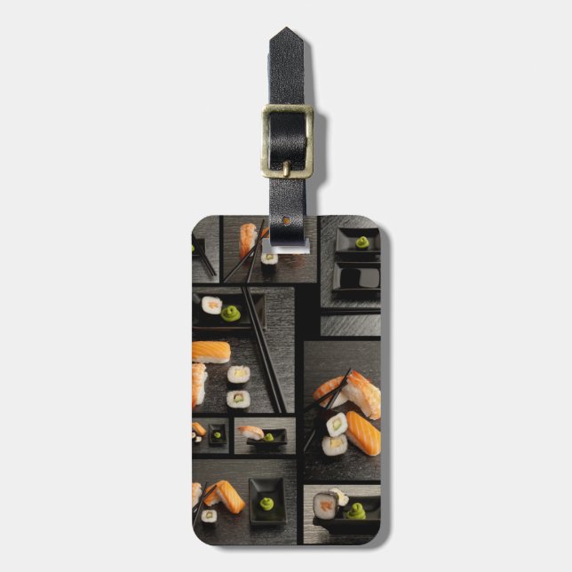 Étiquette À Bagage Collection de sushis sur arrière - plan noir (Devant Vertical)