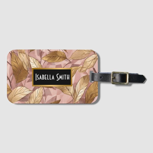Étiquette À Bagage Collection Feuille tendance de Boho Rose Rose rose (Devant Horizontal)