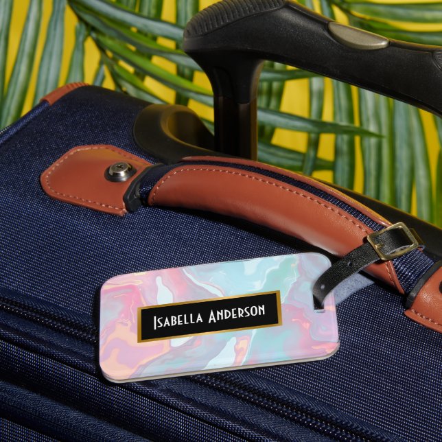 Étiquette À Bagage Collection Luxe Rose Pâle Menthe Douce Or Moderne (Insitu Rectoal 3)