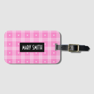 Étiquette À Bagage Collection moderne Plaid Pink Heart