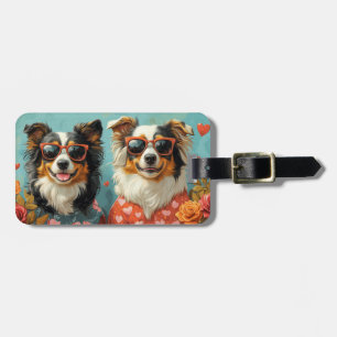Étiquette À Bagage Collie à poil long avec roses du cœur pour la Sain