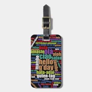 Étiquette À Bagage Coloré Bonjour dans plusieurs langues Word Cloud