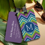 Étiquette À Bagage Coloré Chevron Motif Personnalisé Monogramme<br><div class="desc">Un motif art déco audacieux aux couleurs chic et paon. Si vous devez ajuster les monogrammes,  cliquez sur le bouton customiser et apporter des modifications.</div>