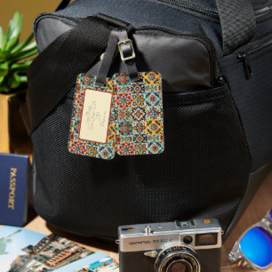Étiquette À Bagage Coloré Rouge et Blues Carrelé mexicain Personnalis