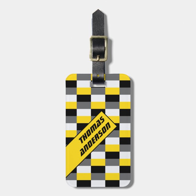 Étiquette À Bagage Combinaison de couleurs de course jaune, noir et g (Devant Vertical)