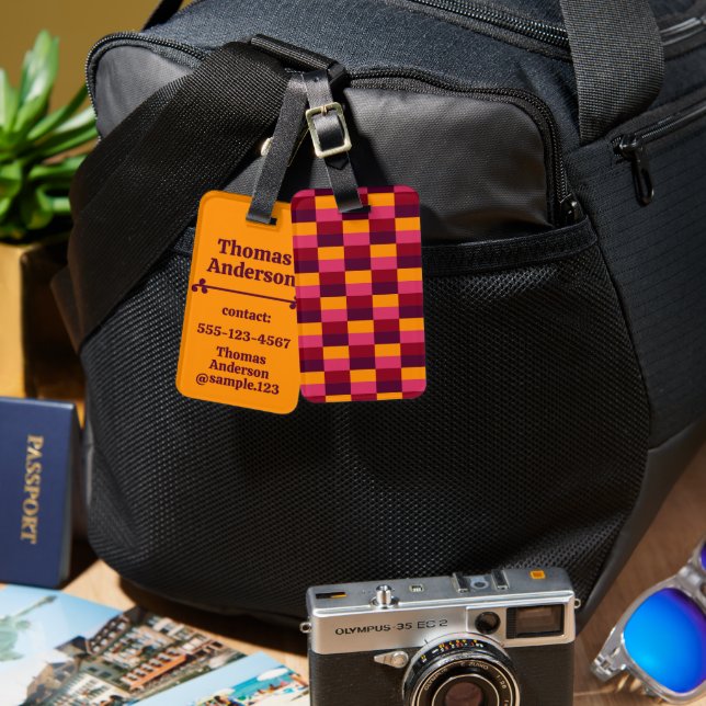 Étiquette À Bagage Combinaison orange vif et violet (Recto & Verso)