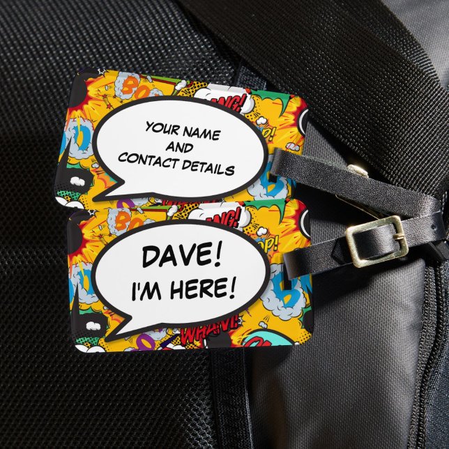 Étiquette À Bagage Comic Book I M'Are Here Funny Cool Personnalisé (Comic Book I'M HERE Funny Cool Personalized Luggage Tag)