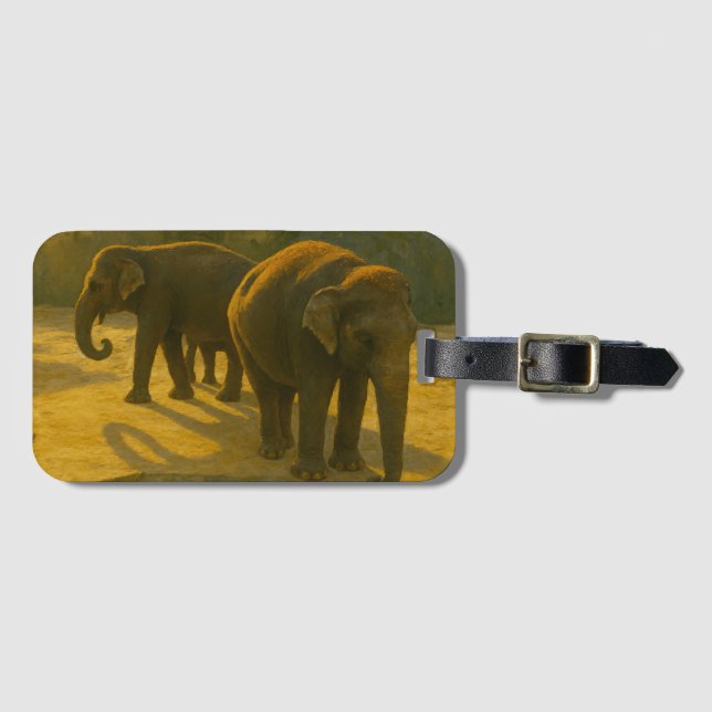 Étiquette À Bagage Compagnons d'or - Trio d'éléphants à lumière chaud (Devant Horizontal)