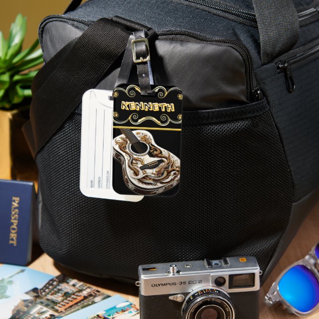 Étiquette À Bagage Conception complexe de guitare avec détail Dragon (Recto & Verso)