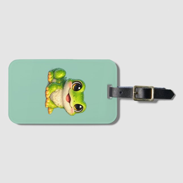 Étiquette À Bagage Conception d'animal Kawaii de grenouille mignonne  (Devant Horizontal)