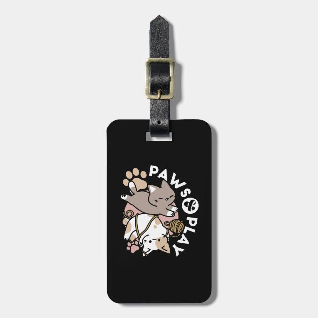 Étiquette À Bagage Conception de chats mignons et joueurs – Art de pa (Devant Vertical)