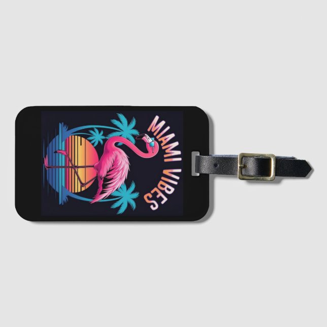 Étiquette À Bagage Conception de flamant rose d'été Miami Vibes-63454 (Devant Horizontal)