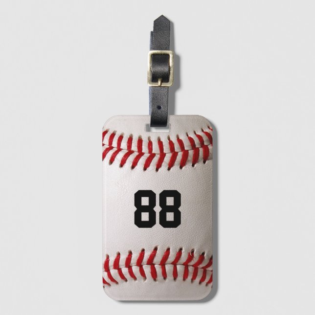 Étiquette À Bagage Conception de joueur de baseball avec numéro de ma (Devant Vertical)