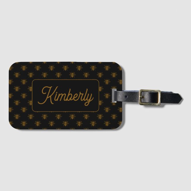 Étiquette À Bagage Conception de monogramme de nom personnalisé Gold  (Devant Horizontal)