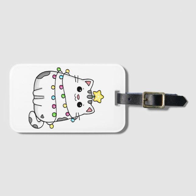 Étiquette À Bagage Conception de Noël de chat mignon  (Devant Horizontal)