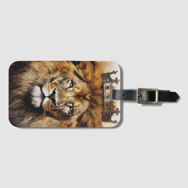 Étiquette À Bagage Conception Lion Roi Couronné, Royale & Audacieuse (Devant Horizontal)