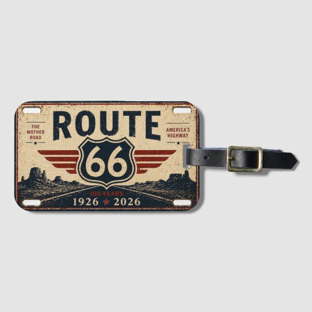 Étiquette À Bagage Conception Rétro Centenaire de l'ancienne Route 66 (Devant Horizontal)