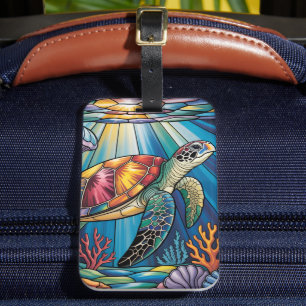 Étiquette À Bagage Conception vibrante de tortue marine en verre colo