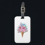 Étiquette À Bagage Cône rose Sakura crème glacée gaufre<br><div class="desc">Cône gaufre douce avec fleurs de cerisier japonais rose frais sur arrière - plan blanc avec stries d'aquarelle bleue. Cerise japonaise rose.</div>