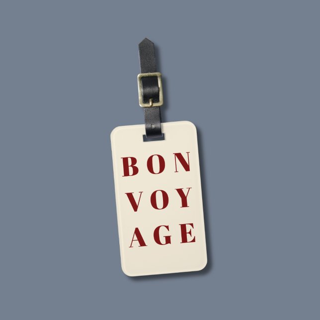 Étiquette À Bagage Cool Beige Profond Rouge Bold Bon Voyage (Créateur téléchargé)