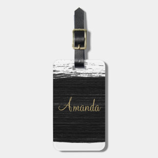 Étiquette À Bagage Cool black white watercolor brushstrokes monogram 