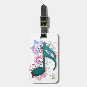 Étiquette À Bagage Cool bleu grunge note musique étoiles fleurs tourb