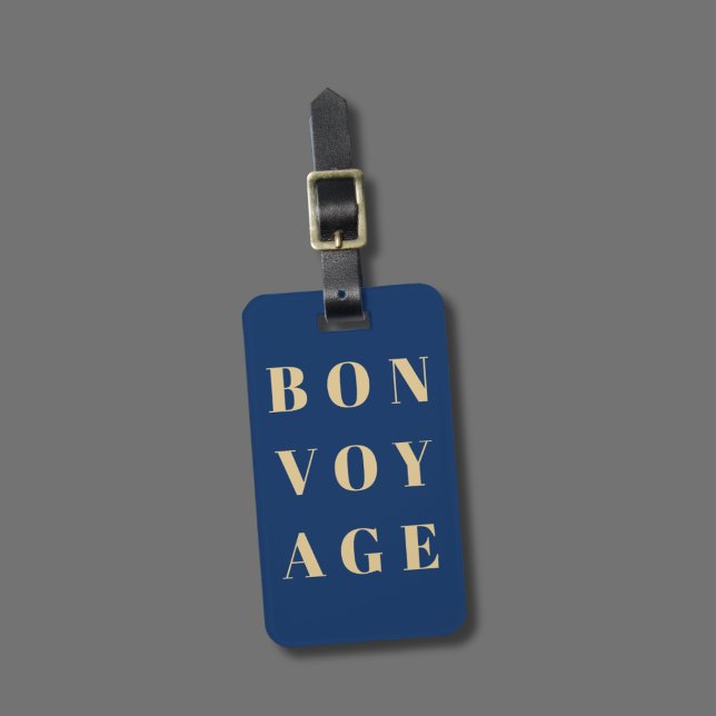 Étiquette À Bagage Cool Bleu Jaune Doré Gras Bon Voyage (Créateur téléchargé)