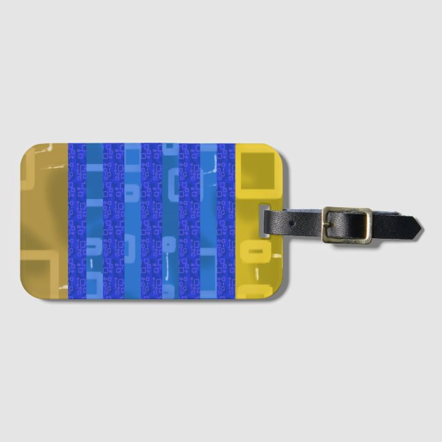 Étiquette À Bagage Cool Blue Gold Geometric Stripes (Devant Horizontal)