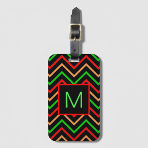 Étiquette À Bagage Cool coloré Chevron sur Monogramme noir