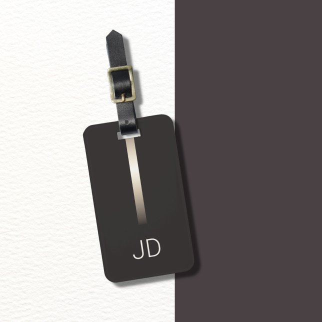 Étiquette À Bagage Cool Gris Faux Métal Gris Monogramme (Créateur téléchargé)