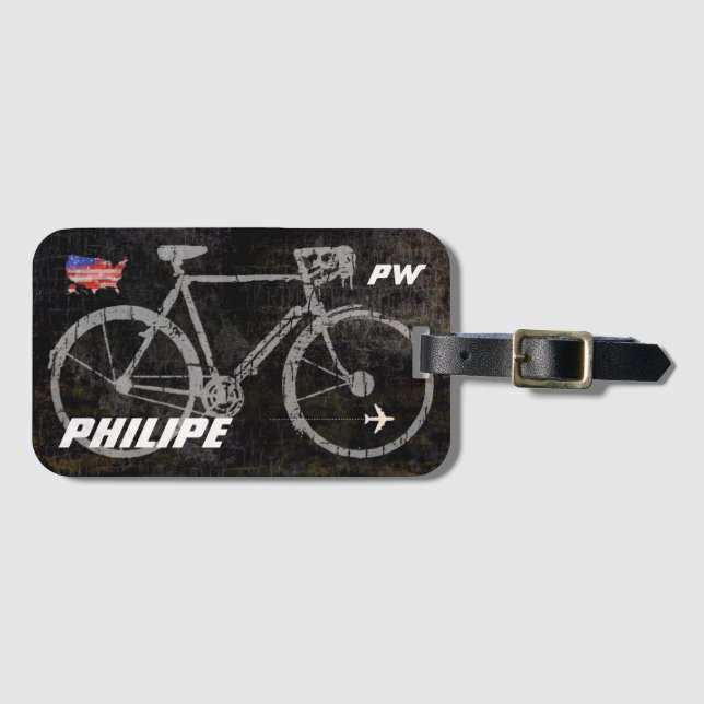 Étiquette À Bagage cool gris vélo avion-voyage (Devant Horizontal)