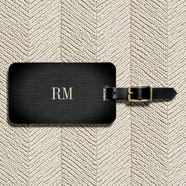 Étiquette À Bagage Cool Moderne Élégant Linge Noir Monogramme Adresse (Créateur téléchargé)