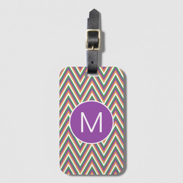 Étiquette À Bagage Cool Motif Retro Chevron Monogram (Devant Vertical)