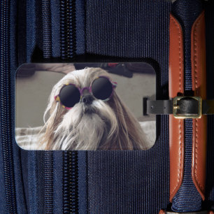 Étiquette À Bagage Cool Shih Tzu cheveux longs Lunettes de soleil vin