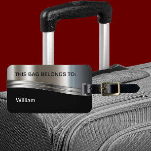 Étiquette À Bagage Cool Silver Metallic Look Monogramme Bagages