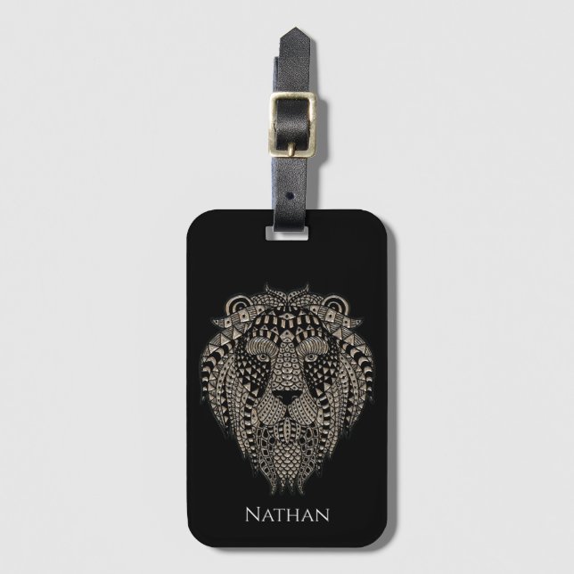 Étiquette À Bagage Cool Tribal Metallic Lion Head Personalised (Devant Vertical)