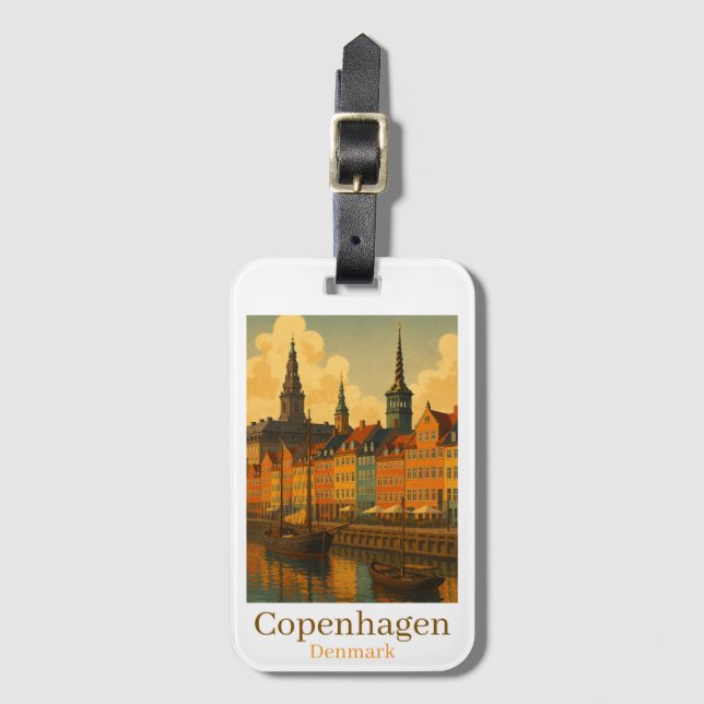 Étiquette À Bagage Copenhague Danemark Retro Travel (Devant Vertical)