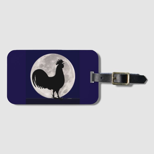 Étiquette À Bagage Coq au clair de lune (Devant Horizontal)