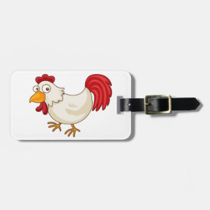 Étiquette À Bagage Coq de dessin animé poulet blanc
