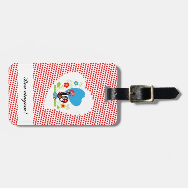 Étiquette À Bagage Coq portugais avec pois rouges (Devant horizontal)
